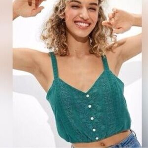 Green Lace Button-Up Women's Top